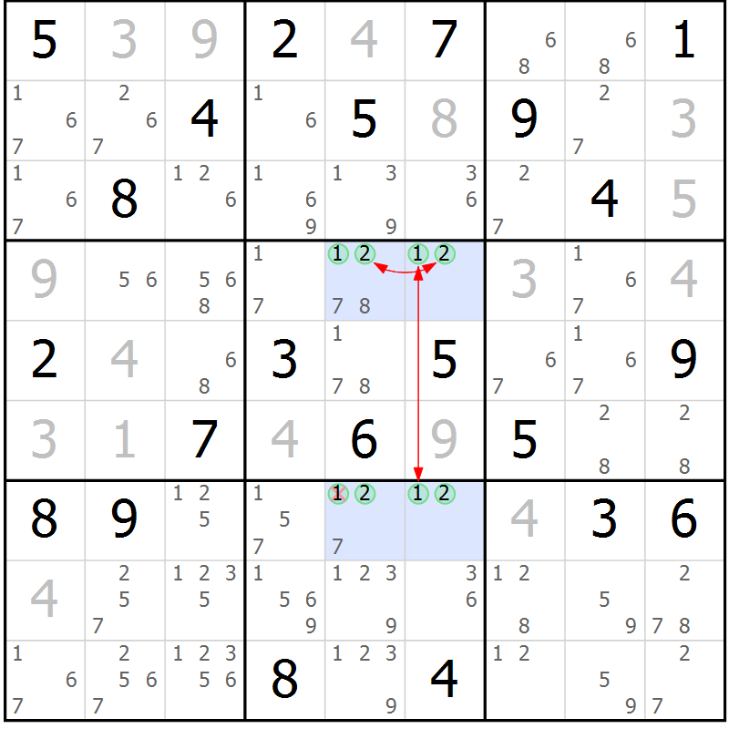 Position des candidats pour la solution de la Gr 18 page 21 du magazine de sudoku Suprême n° 030
