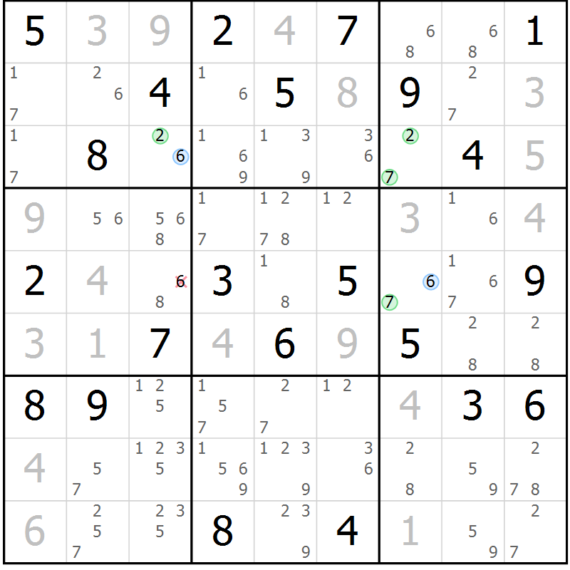 Position des candidats pour la solution de la Gr 18 page 21 du magazine de sudoku Suprême n° 030