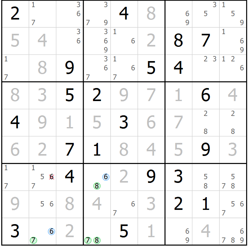 Position des candidats pour la solution de la Gr 2 page 5 du magazine de sudoku Suprême n° 030