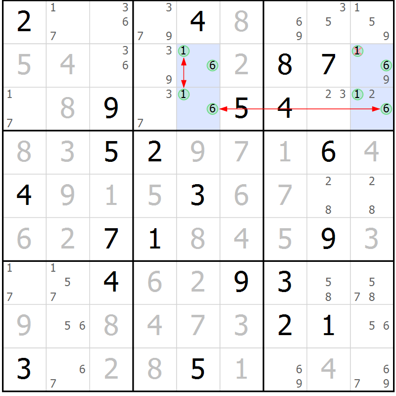 Position des candidats pour la solution de la Gr 2 page 5 du magazine de sudoku Suprême n° 030