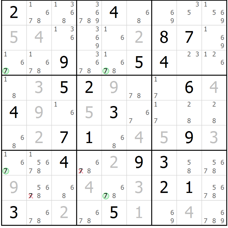 Position des candidats pour la solution de la Gr 2 page 5 du magazine de sudoku Suprême n° 030