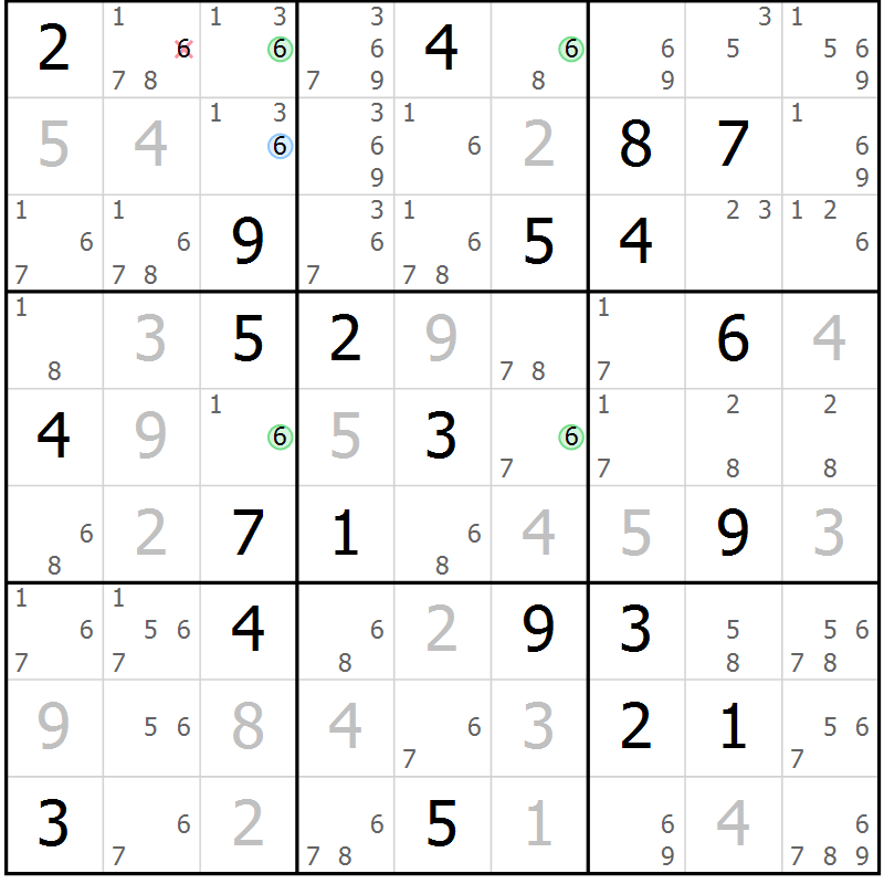 Position des candidats pour la solution de la Gr 2 page 5 du magazine de sudoku Suprême n° 030