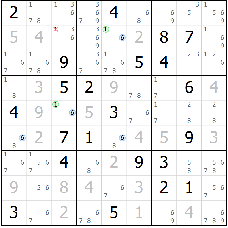 Position des candidats pour la solution de la Gr 2 page 5 du magazine de sudoku Suprême n° 030