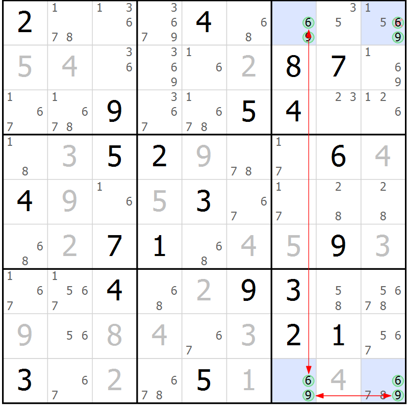 Position des candidats pour la solution de la Gr 2 page 5 du magazine de sudoku Suprême n° 030