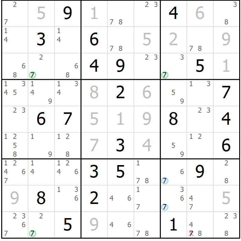 Position des candidats pour la solution de la Gr 20 page 23 du magazine de sudoku Suprême n° 030