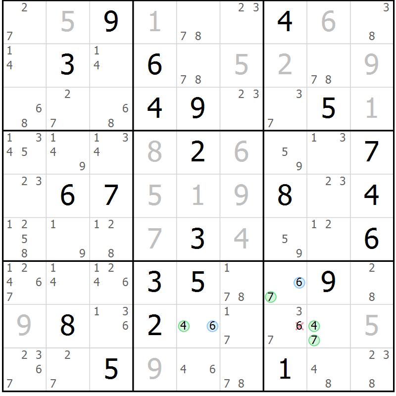 Position des candidats pour la solution de la Gr 20 page 23 du magazine de sudoku Suprême n° 030