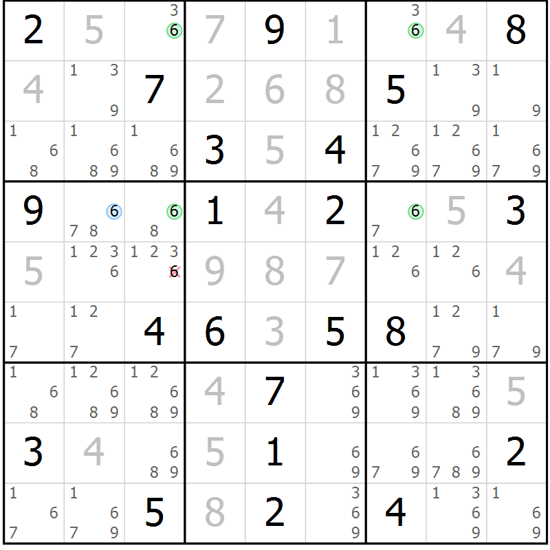Position des candidats pour la solution de la Gr 21 page 24 du magazine de sudoku Suprême n° 030