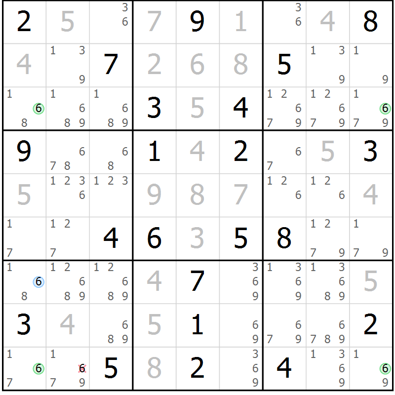 Position des candidats pour la solution de la Gr 21 page 24 du magazine de sudoku Suprême n° 030