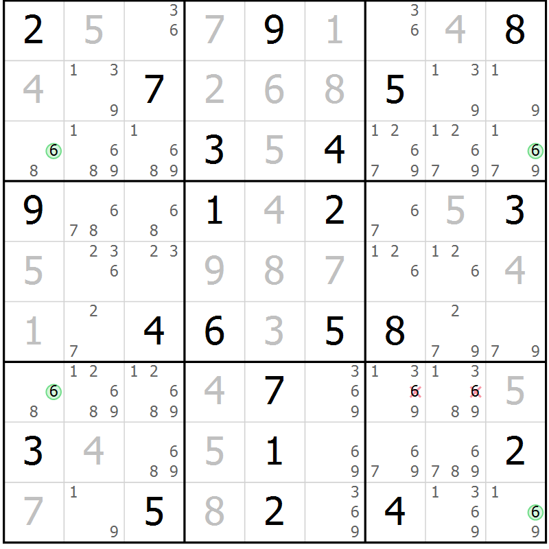 Position des candidats pour la solution de la Gr 21 page 24 du magazine de sudoku Suprême n° 030