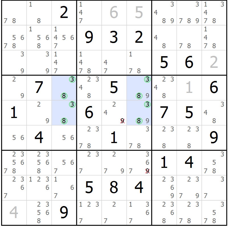 Position des candidats pour la solution de la Gr 22 page 25 du magazine de sudoku Suprême n° 030