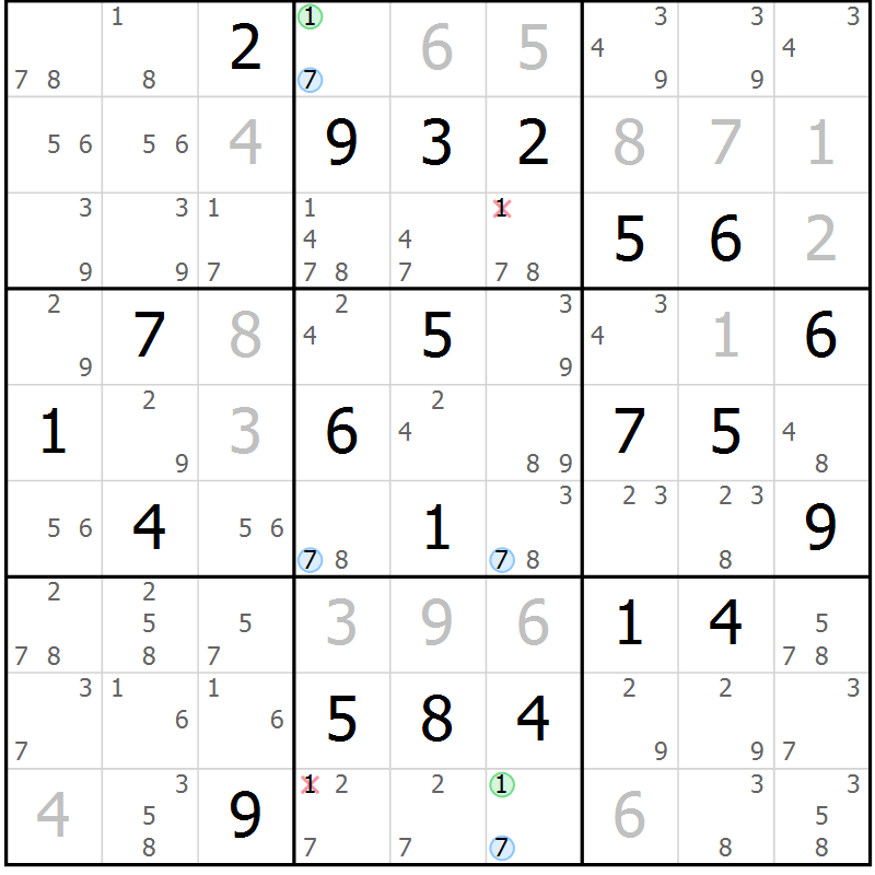 Position des candidats pour la solution de la Gr 22 page 25 du magazine de sudoku Suprême n° 030