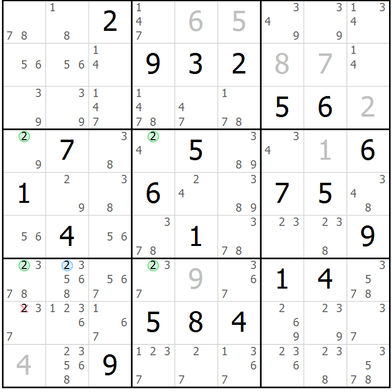 Position des candidats pour la solution de la Gr 22 page 25 du magazine de sudoku Suprême n° 030