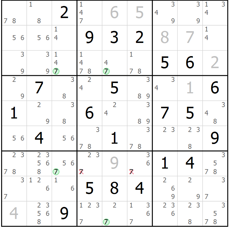 Position des candidats pour la solution de la Gr 22 page 25 du magazine de sudoku Suprême n° 030