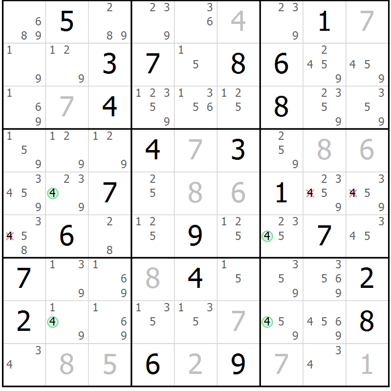 Position des candidats pour la solution de la Gr 23 page 26 du magazine de sudoku Suprême n° 030