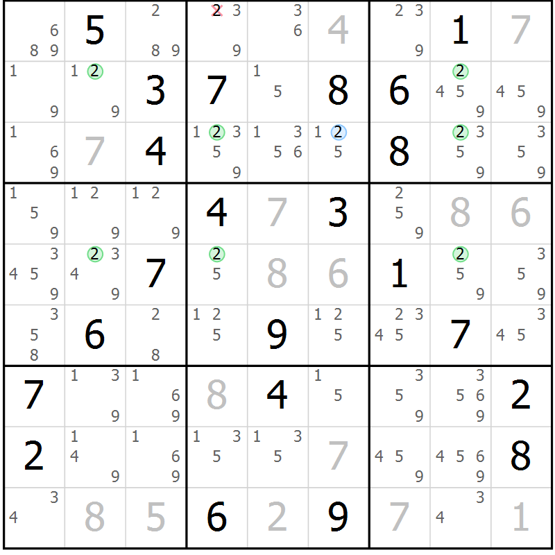 Position des candidats pour la solution de la Gr 23 page 26 du magazine de sudoku Suprême n° 030