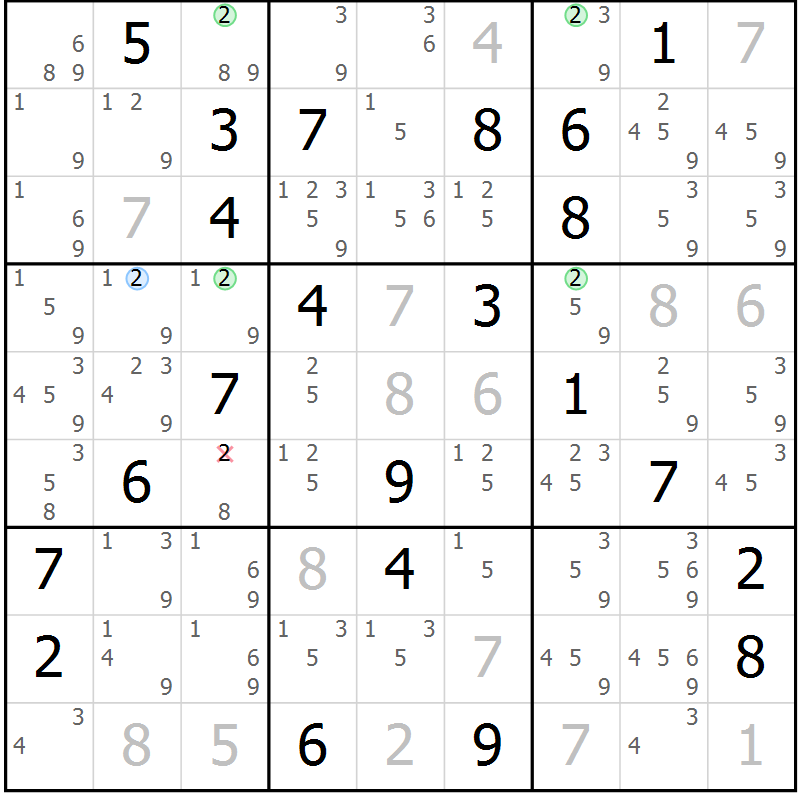 Position des candidats pour la solution de la Gr 23 page 26 du magazine de sudoku Suprême n° 030