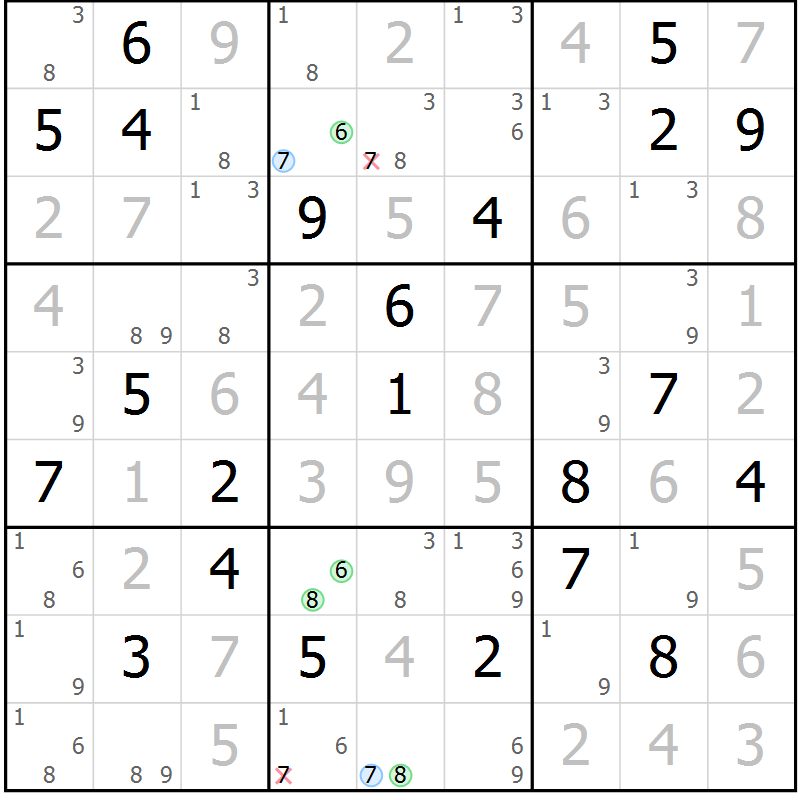 Position des candidats pour la solution de la Gr 24 page 27 du magazine de sudoku Suprême n° 030