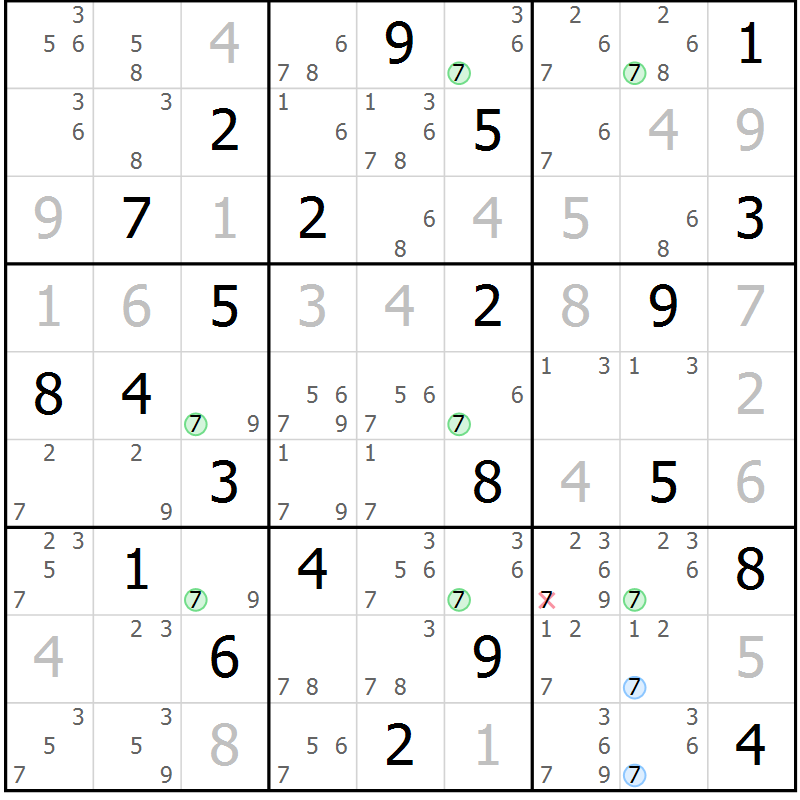 Position des candidats pour la solution de la Gr 25 page 28 du magazine de sudoku Suprême n° 030