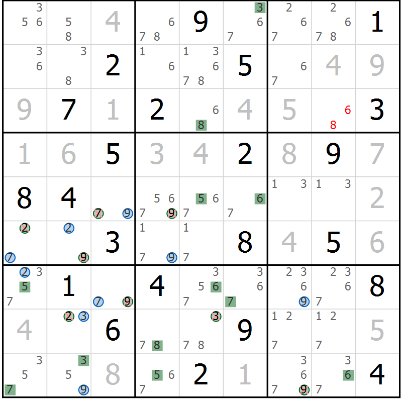 Position des candidats pour la solution de la Gr 25 page 28 du magazine de sudoku Suprême n° 030