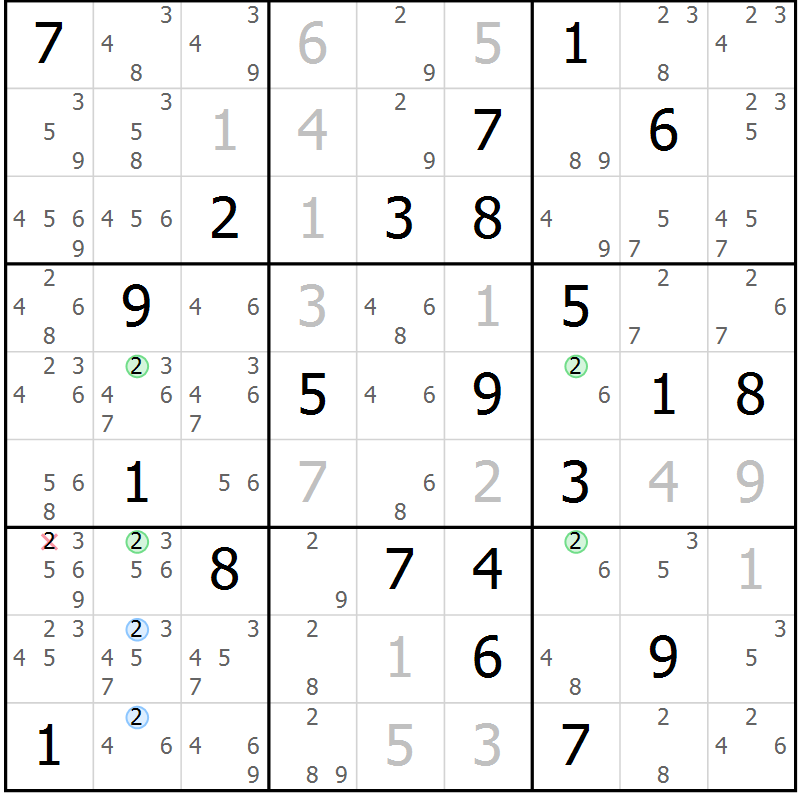 Position des candidats pour la solution de la Gr 26 page 29 du magazine de sudoku Suprême n° 030
