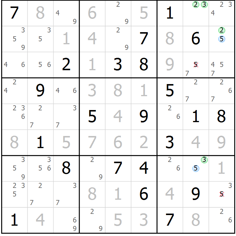 Position des candidats pour la solution de la Gr 26 page 29 du magazine de sudoku Suprême n° 030