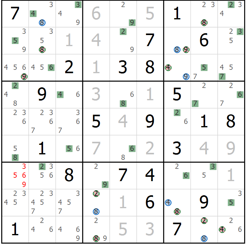 Position des candidats pour la solution de la Gr 26 page 29 du magazine de sudoku Suprême n° 030