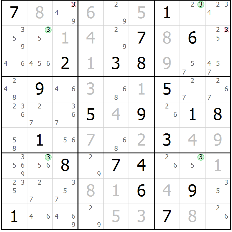 Position des candidats pour la solution de la Gr 26 page 29 du magazine de sudoku Suprême n° 030