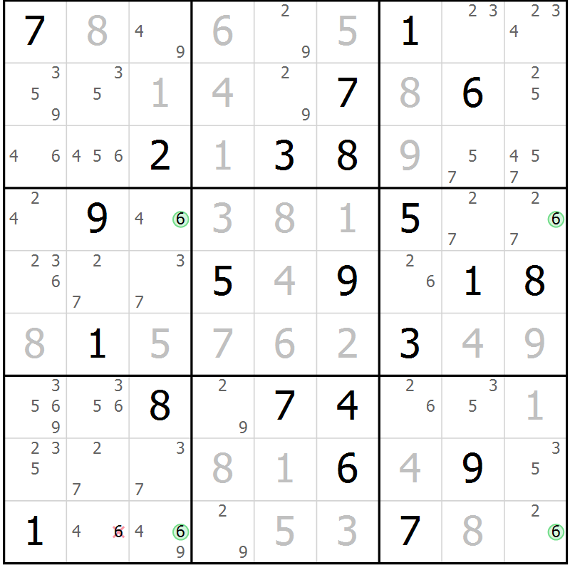 Position des candidats pour la solution de la Gr 26 page 29 du magazine de sudoku Suprême n° 030