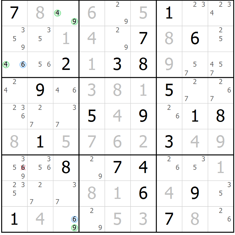 Position des candidats pour la solution de la Gr 26 page 29 du magazine de sudoku Suprême n° 030