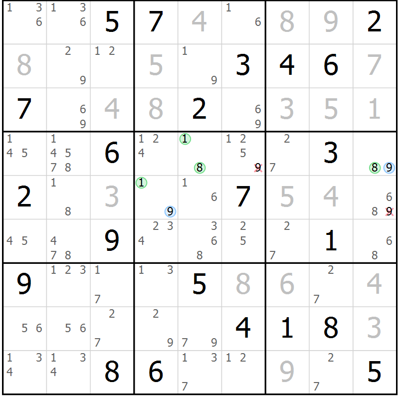 Position des candidats pour la solution de la Gr 27 page 30 du magazine de sudoku Suprême n° 030