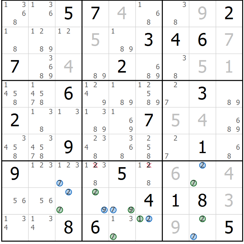 Position des candidats pour la solution de la Gr 27 page 30 du magazine de sudoku Suprême n° 030