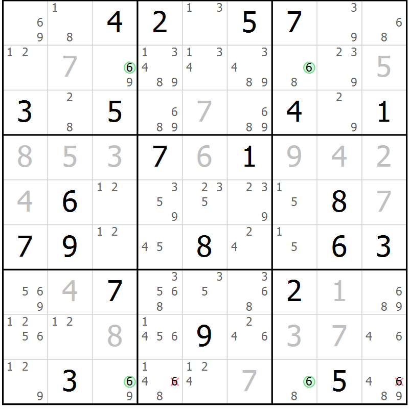 Position des candidats pour la solution de la Gr 28 page 31 du magazine de sudoku Suprême n° 030