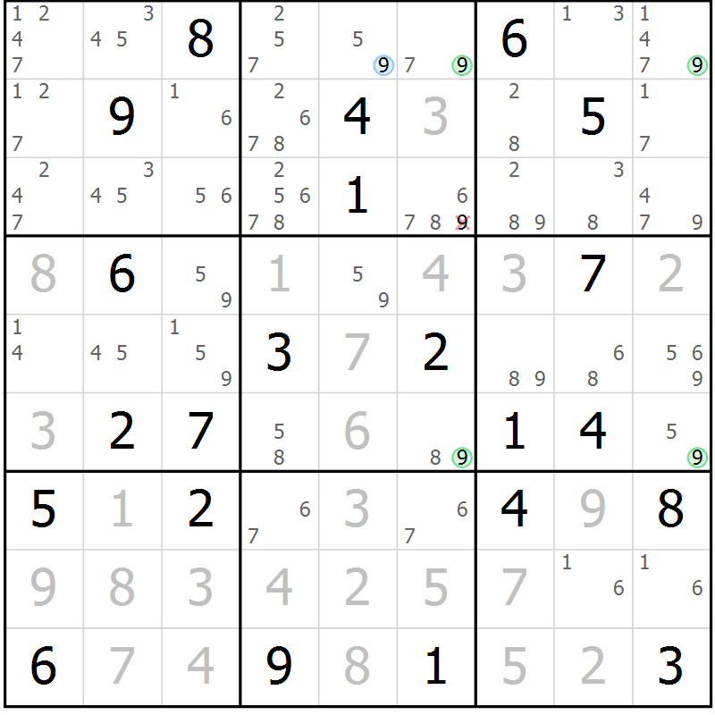 Position des candidats pour la solution de la Gr 29 page 32 du magazine de sudoku Suprême n° 030