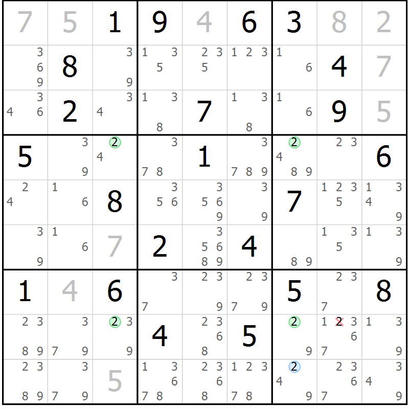Position des candidats pour la solution de la Gr 3 page 6 du magazine de sudoku Suprême n° 030