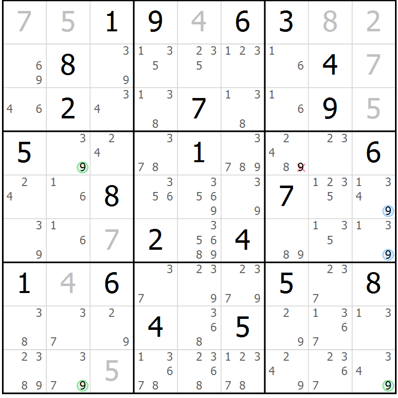 Position des candidats pour la solution de la Gr 3 page 6 du magazine de sudoku Suprême n° 030