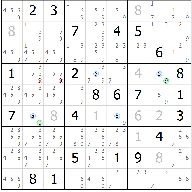 Position des candidats pour la solution de la Gr 31 page 34 du magazine de sudoku Suprême n° 030