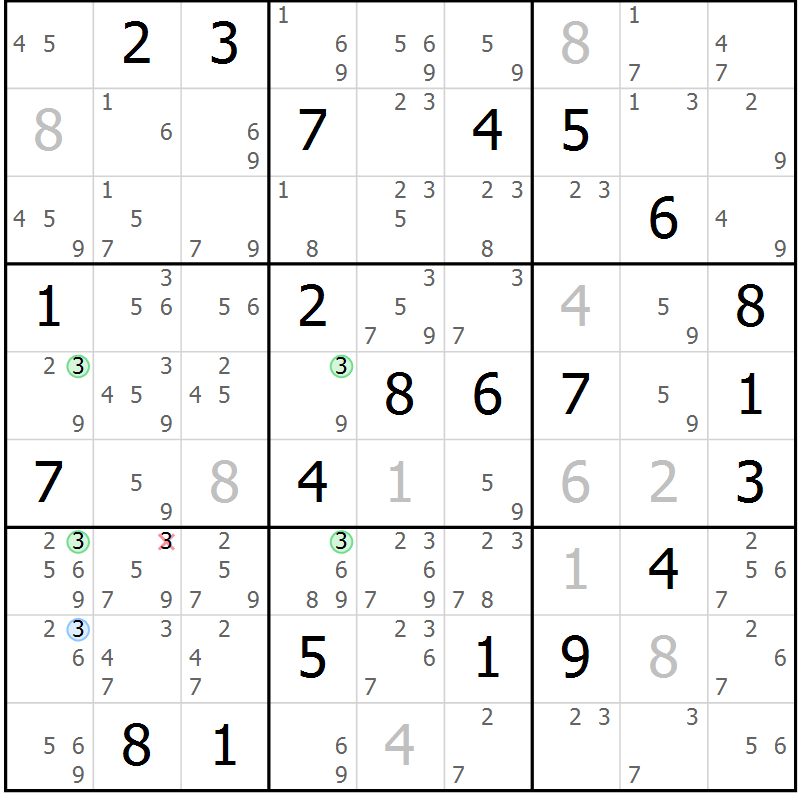 Position des candidats pour la solution de la Gr 31 page 34 du magazine de sudoku Suprême n° 030