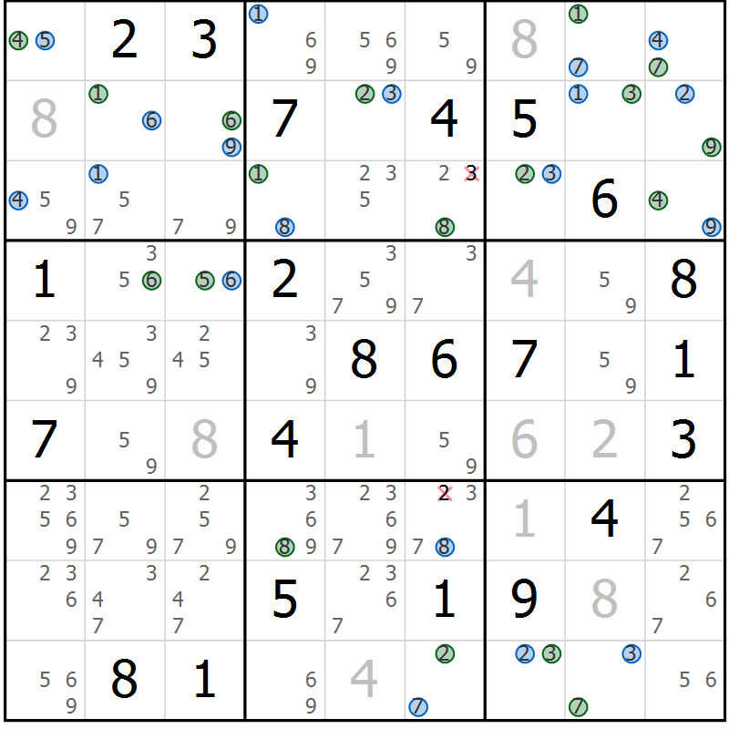 Position des candidats pour la solution de la Gr 31 page 34 du magazine de sudoku Suprême n° 030