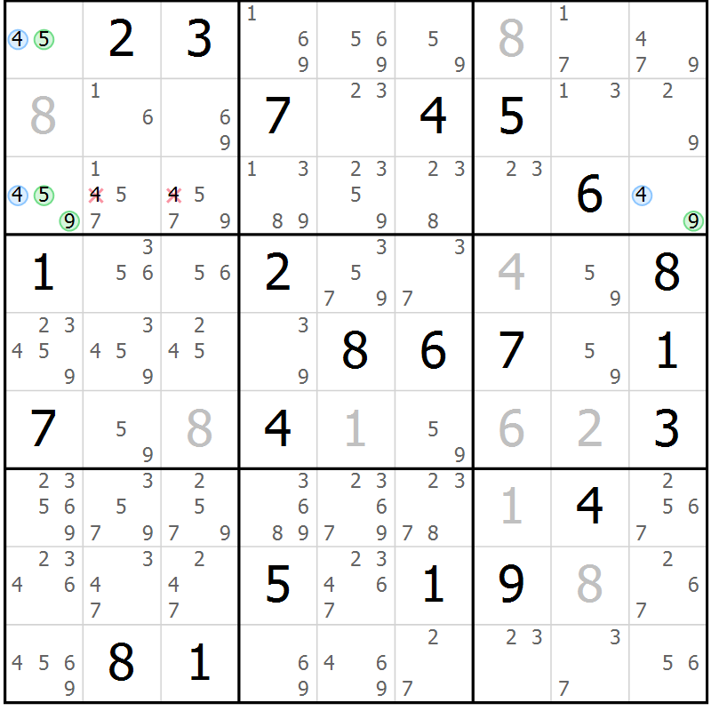 Position des candidats pour la solution de la Gr 31 page 34 du magazine de sudoku Suprême n° 030