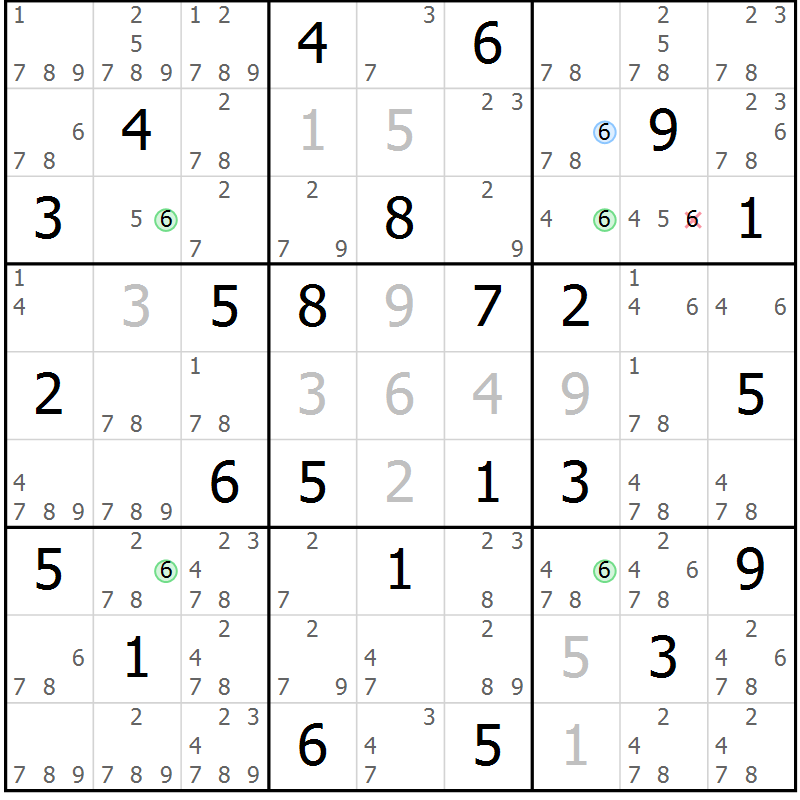 Position des candidats pour la solution de la Gr 32 page 35 du magazine de sudoku Suprême n° 030