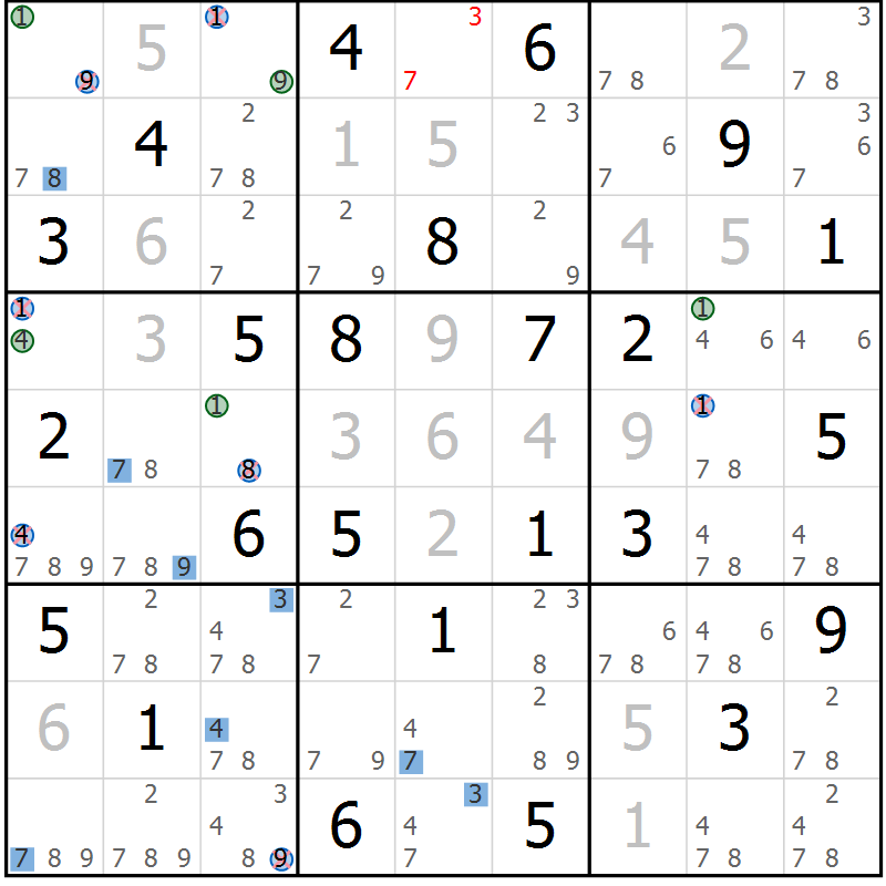 Position des candidats pour la solution de la Gr 32 page 35 du magazine de sudoku Suprême n° 030