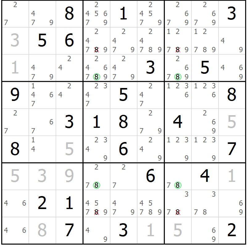 Position des candidats pour la solution de la Gr 33 page 36 du magazine de sudoku Suprême n° 030