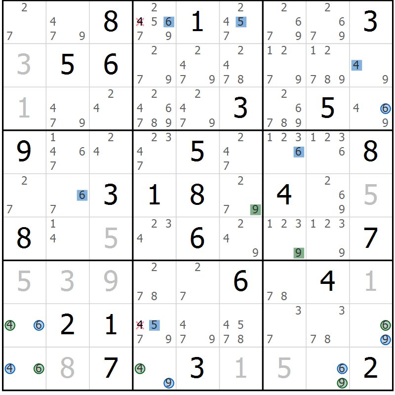Position des candidats pour la solution de la Gr 33 page 36 du magazine de sudoku Suprême n° 030