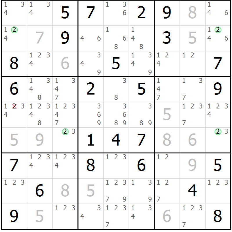 Position des candidats pour la solution de la Gr 34 page 37 du magazine de sudoku Suprême n° 030