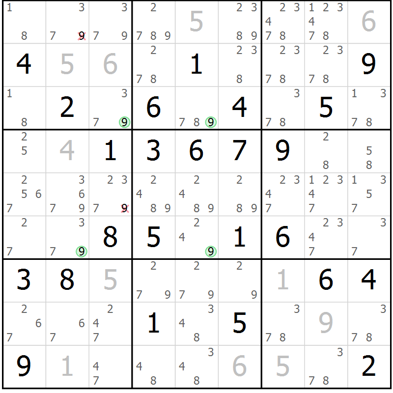 Position des candidats pour la solution de la Gr 35 page 38 du magazine de sudoku Suprême n° 030