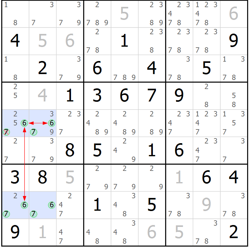 Position des candidats pour la solution de la Gr 35 page 38 du magazine de sudoku Suprême n° 030