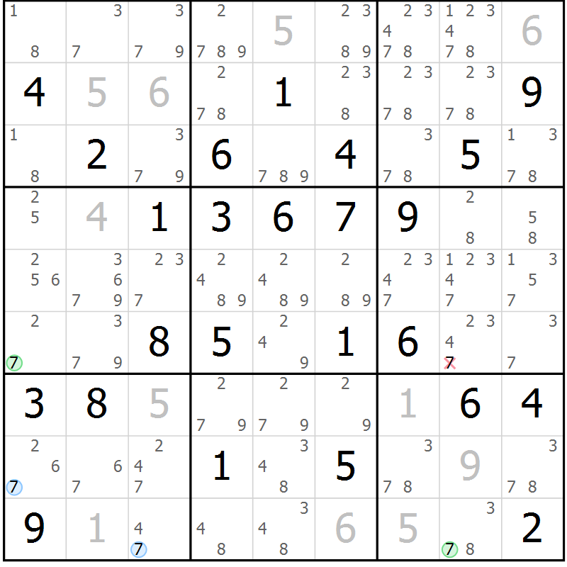 Position des candidats pour la solution de la Gr 35 page 38 du magazine de sudoku Suprême n° 030
