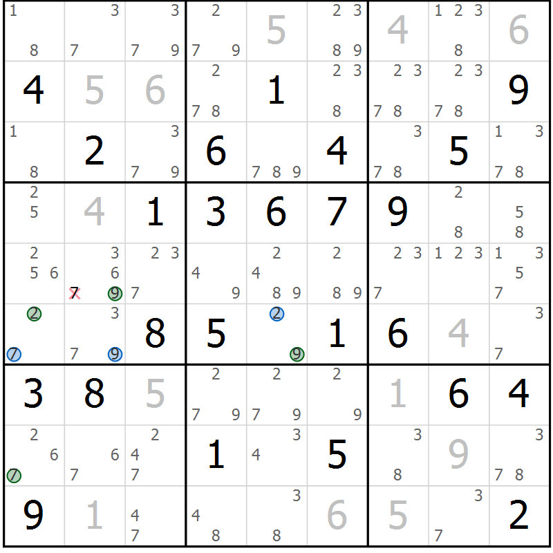 Position des candidats pour la solution de la Gr 35 page 38 du magazine de sudoku Suprême n° 030