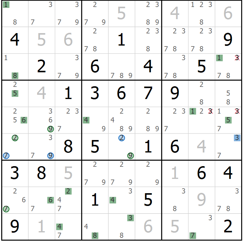 Position des candidats pour la solution de la Gr 35 page 38 du magazine de sudoku Suprême n° 030