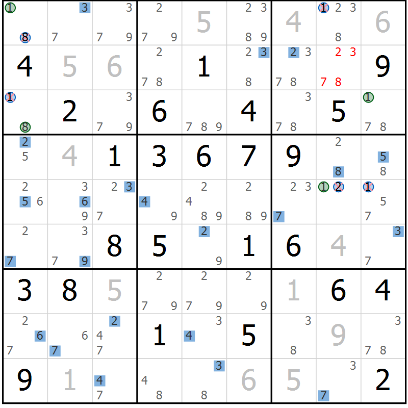 Position des candidats pour la solution de la Gr 35 page 38 du magazine de sudoku Suprême n° 030